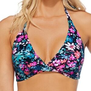NWT ISLAND ESCAPE Floral Print Halter Bikini Top Size 14
